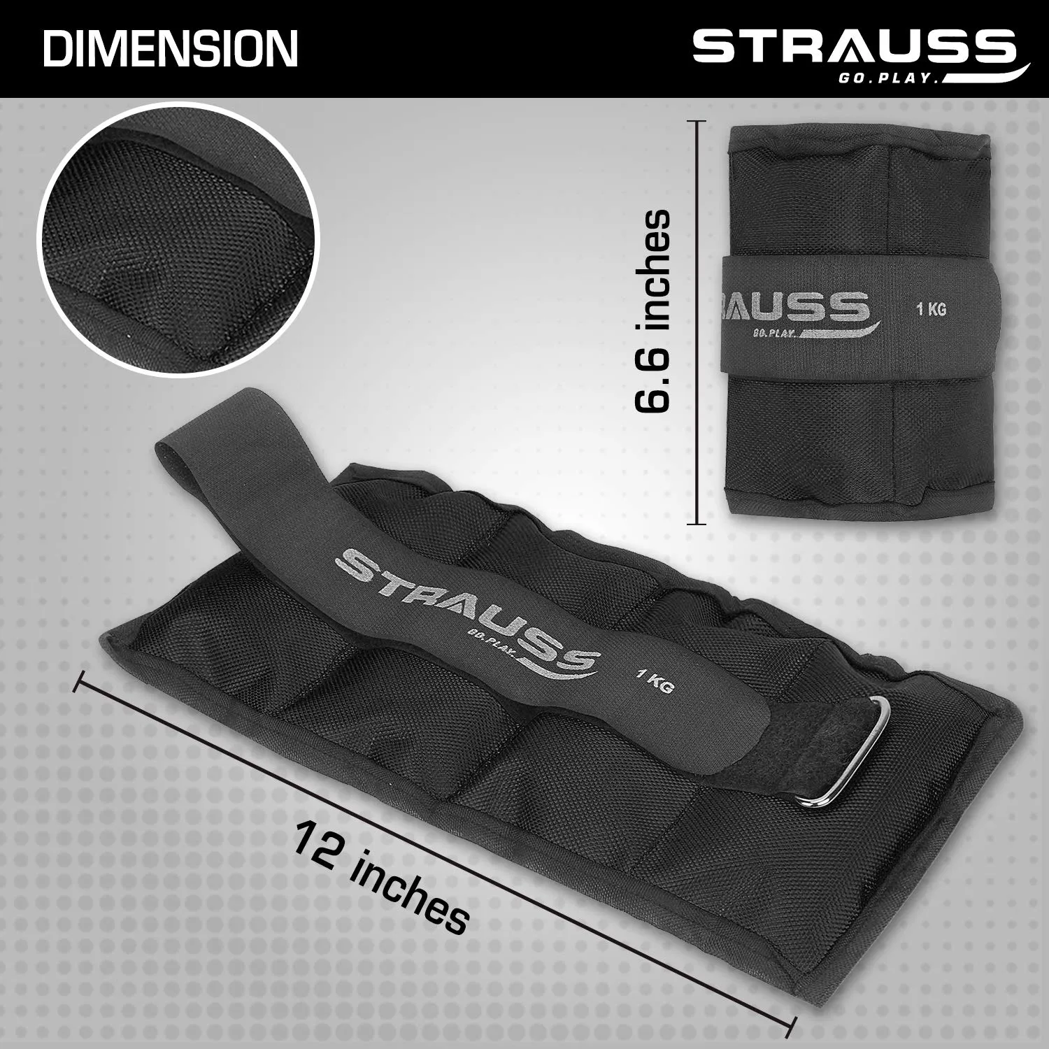 Strauss Adjustable Ankle/Wrist Weights 1 KG X 2 | Ideal for Walking, Running, Jogging, Cycling, Gym, Workout & Strength Training | Easy to Use on Ankle, Wrist, Leg, (Black)