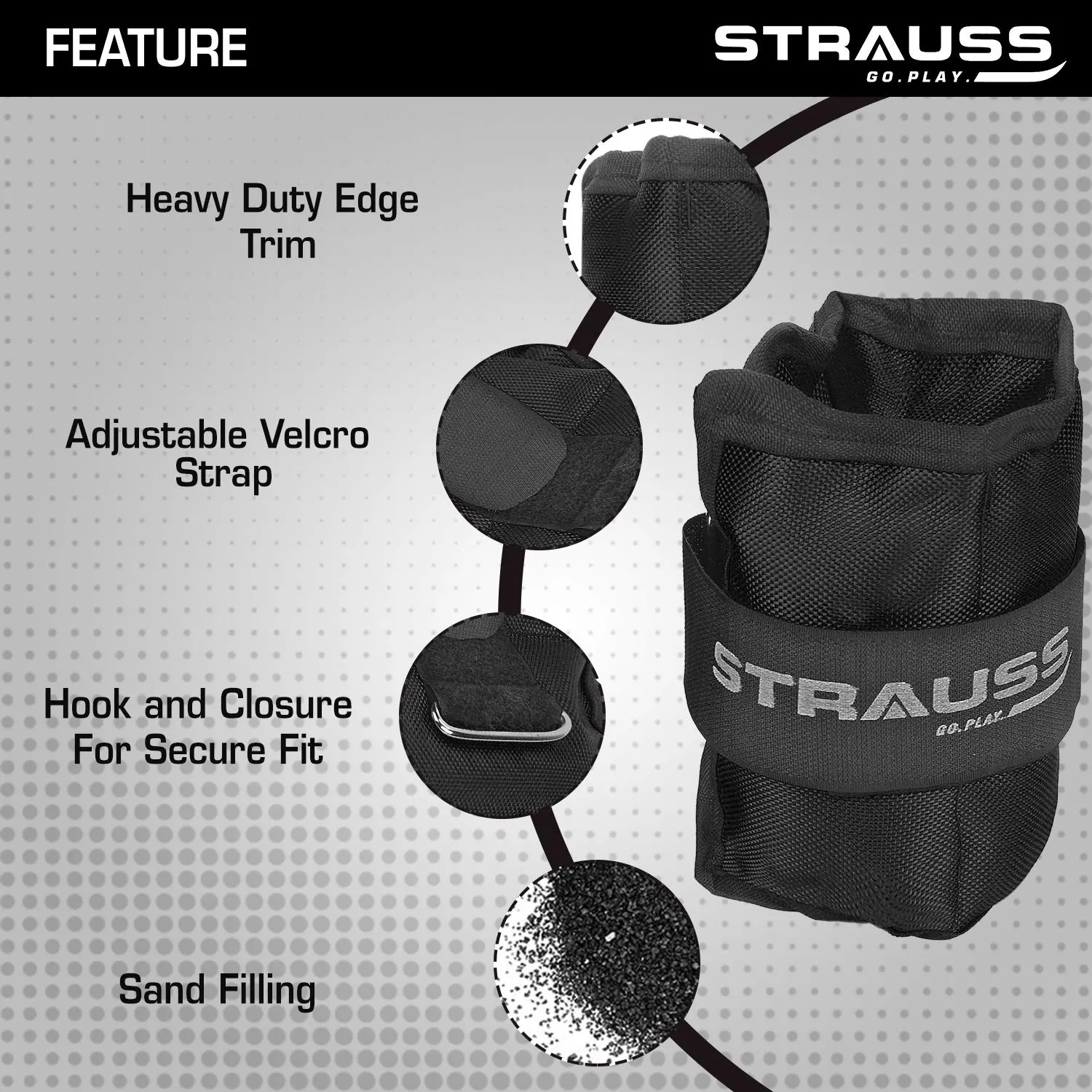 Strauss Adjustable Ankle/Wrist Weights 1 KG X 2 | Ideal for Walking, Running, Jogging, Cycling, Gym, Workout & Strength Training | Easy to Use on Ankle, Wrist, Leg, (Black)