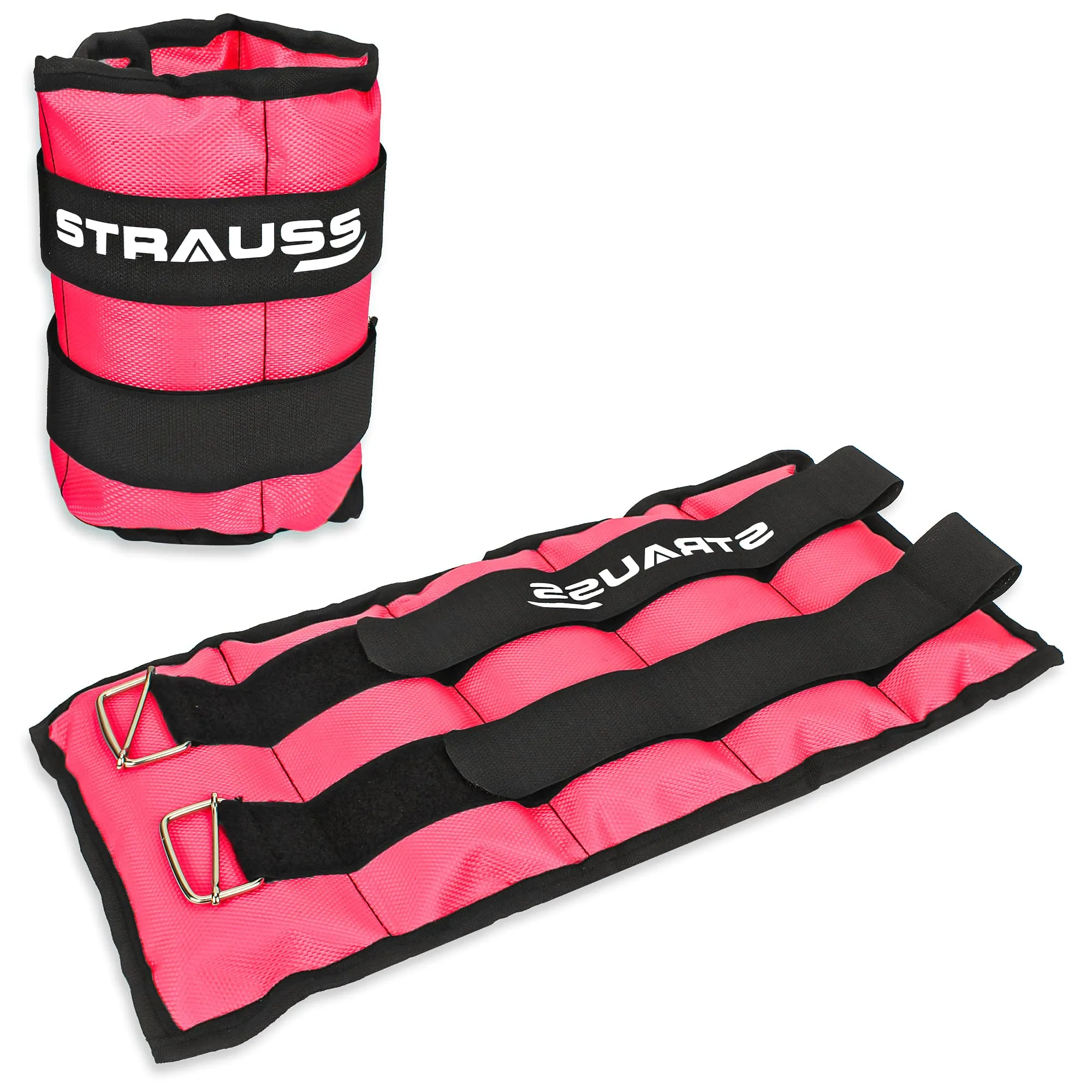 Strauss Adjustable Ankle/Wrist Weights 1.5 KG X 2 | Ideal for Walking, Running, Jogging, Cycling, Gym, Workout & Strength Training | Easy to Use on Ankle, Wrist, Leg, (Pink)