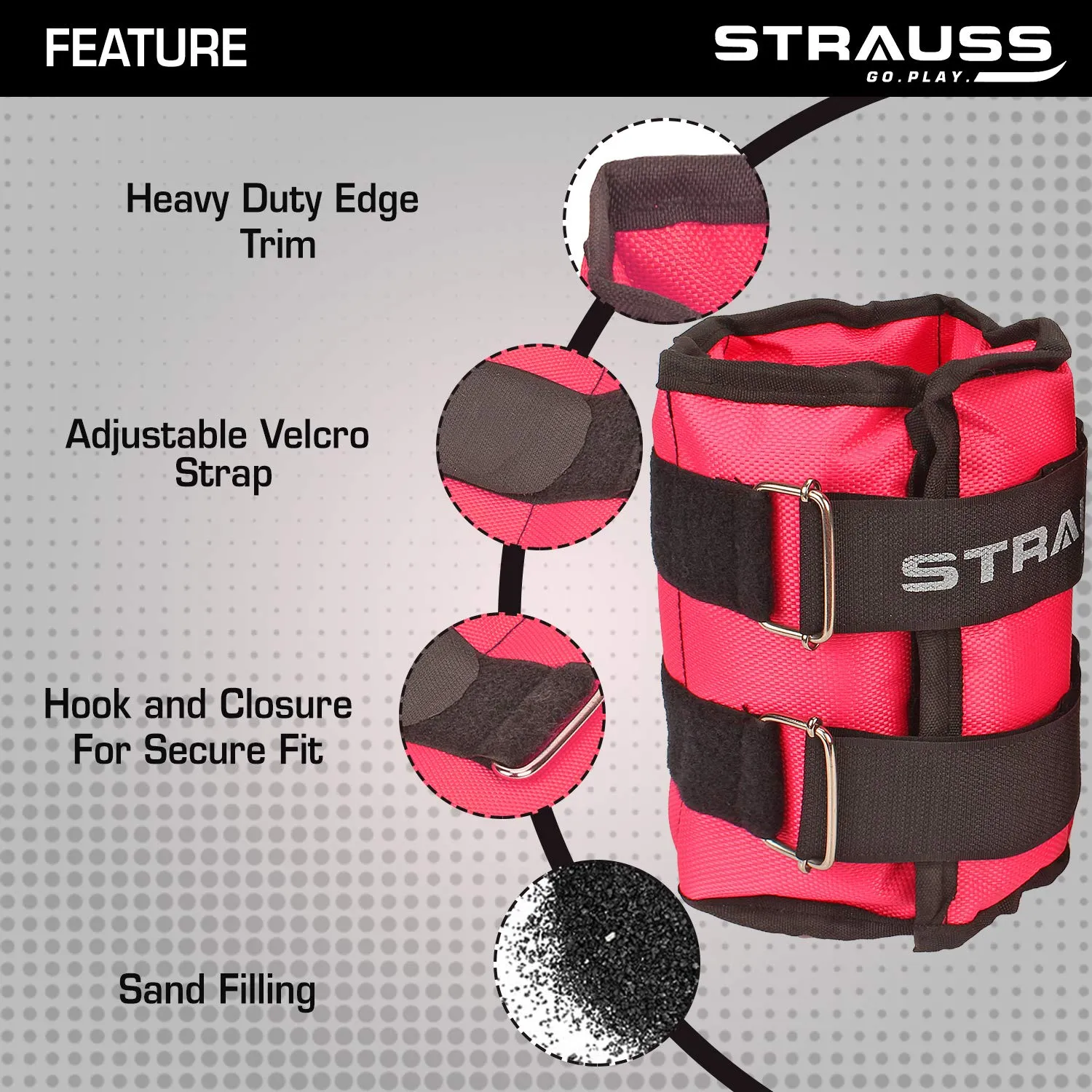 Strauss Adjustable Ankle/Wrist Weights 1.5 KG X 2 | Ideal for Walking, Running, Jogging, Cycling, Gym, Workout & Strength Training | Easy to Use on Ankle, Wrist, Leg, (Pink)