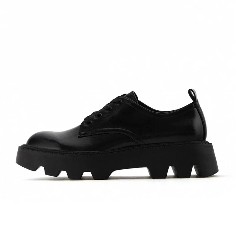 Thick Sole Casual Vegan Leather Lace-up Shoes