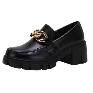 TINSTREE - Platform Loafers  with Chain Comfort Chunky HeeL