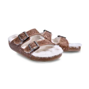 Trail Winder Hand-tooled Fur Comfort Leather Sandals