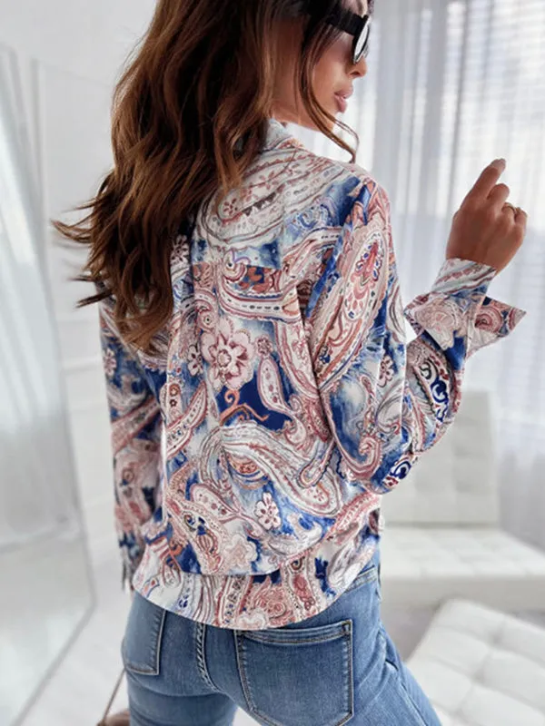 Trendy Long Sleeves Loose Printed Lapel Collar Blouses&Shirts Tops