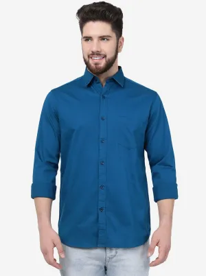 Turquoise Blue Solid Slim Fit Casual Shirt | JadeBlue