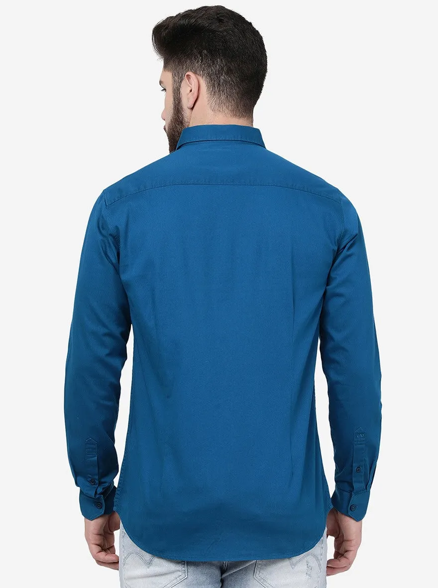 Turquoise Blue Solid Slim Fit Casual Shirt | JadeBlue