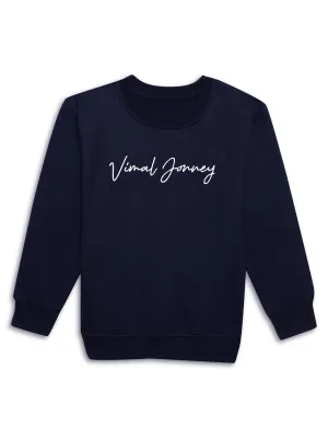 Vimal Jonney Navy Blue Printed Round Neck Cotton Fleece Sweatshirt for Kids