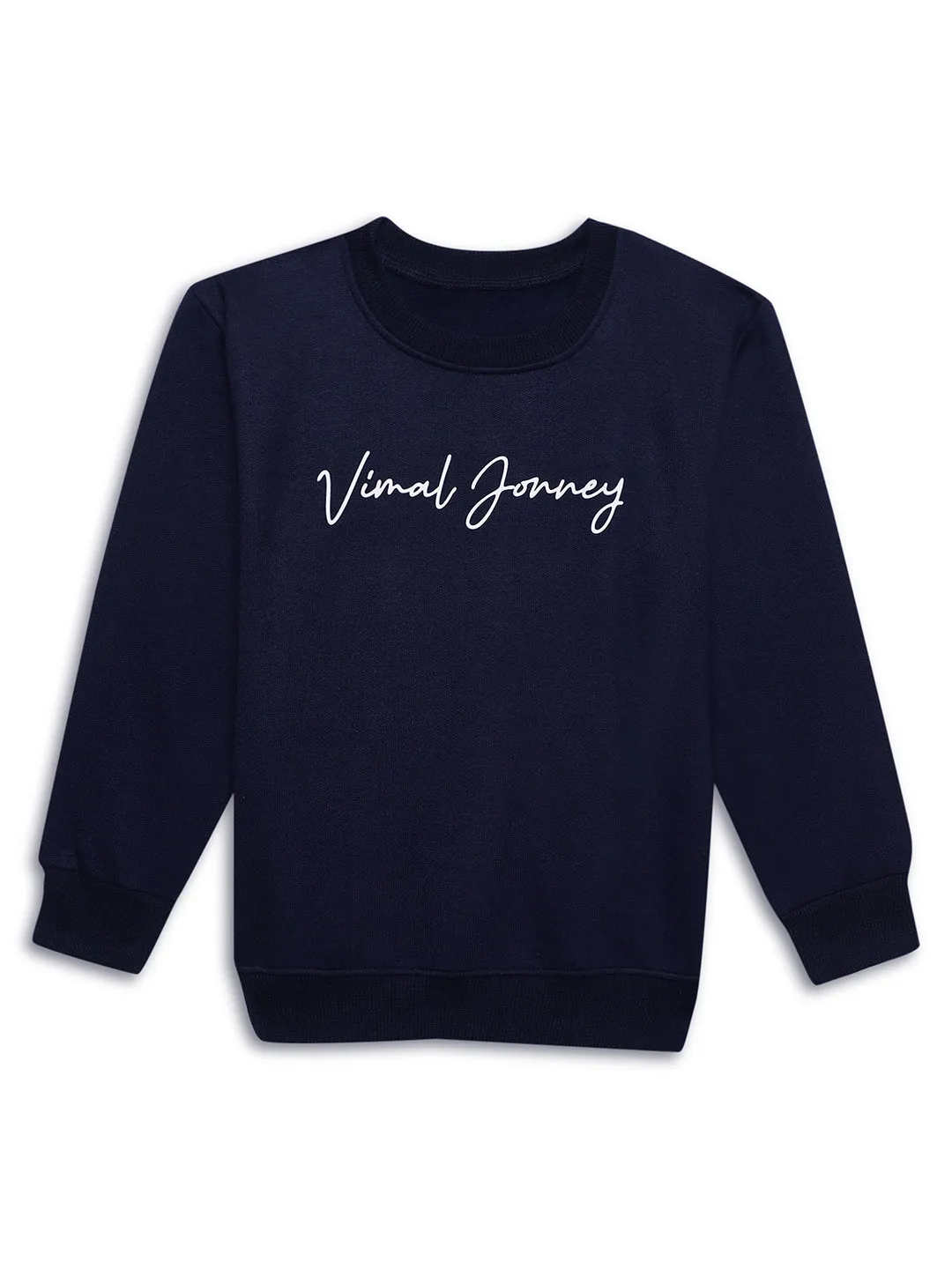 Vimal Jonney Navy Blue Printed Round Neck Cotton Fleece Sweatshirt for Kids