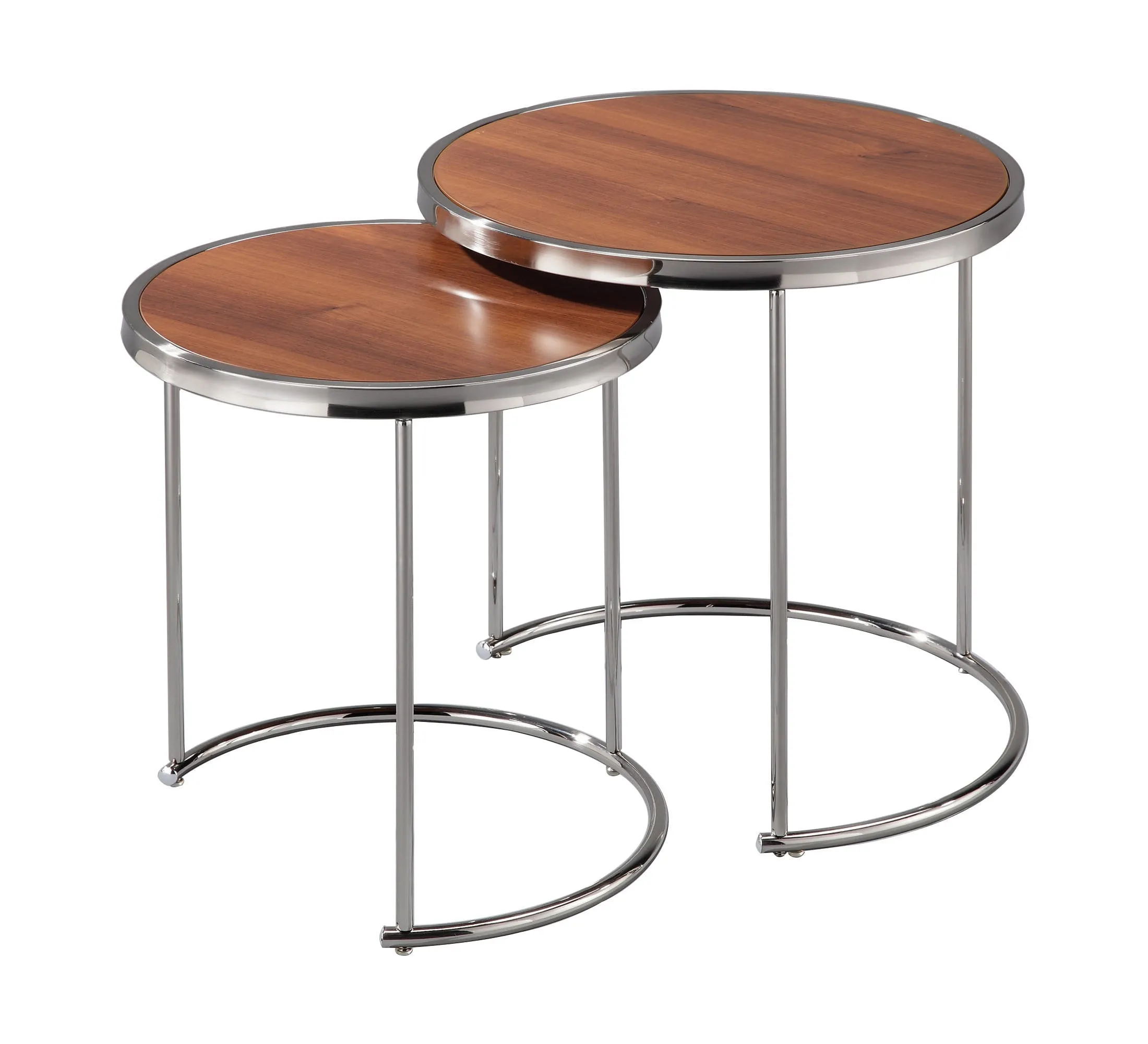 Visio Set of 2 Round Nesting Tables- Walnut Effect Top /Chrome Frame