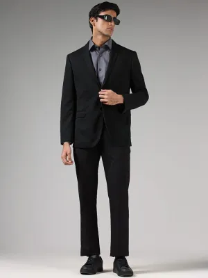 WES Formals Black Slim-Fit Dobby Blazer