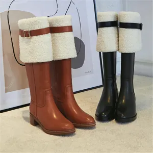 Winter wool lapel high Ankle boots