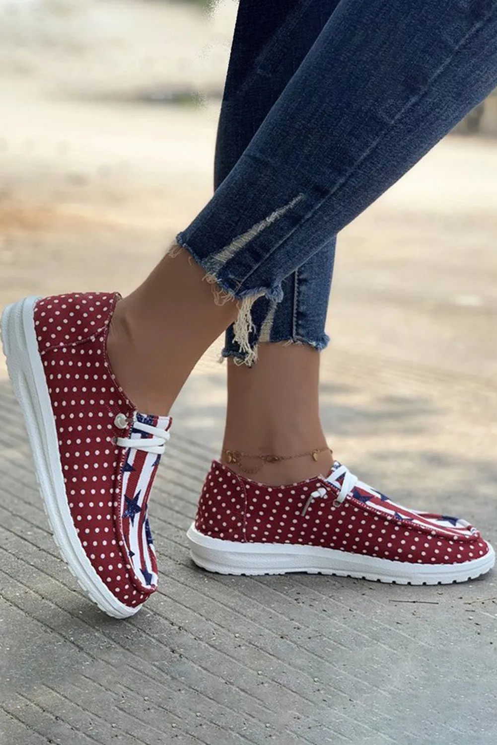 Women's American Flag Inspired Polka Dot Round Toe Shoes