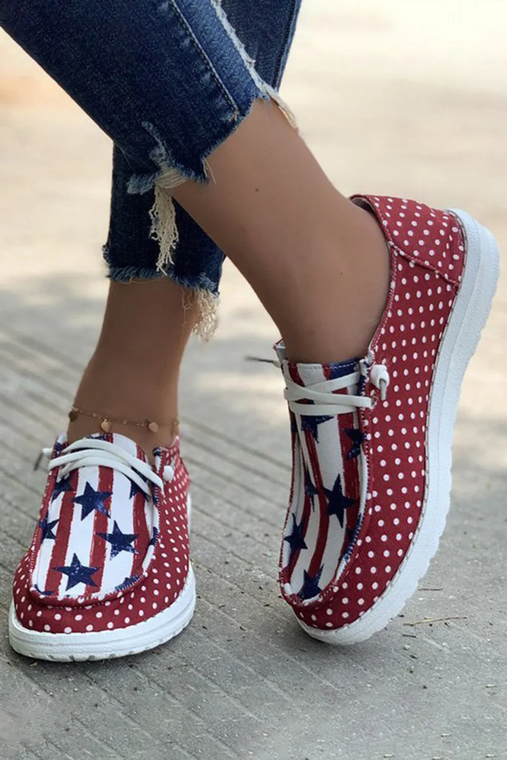 Women's American Flag Inspired Polka Dot Round Toe Shoes