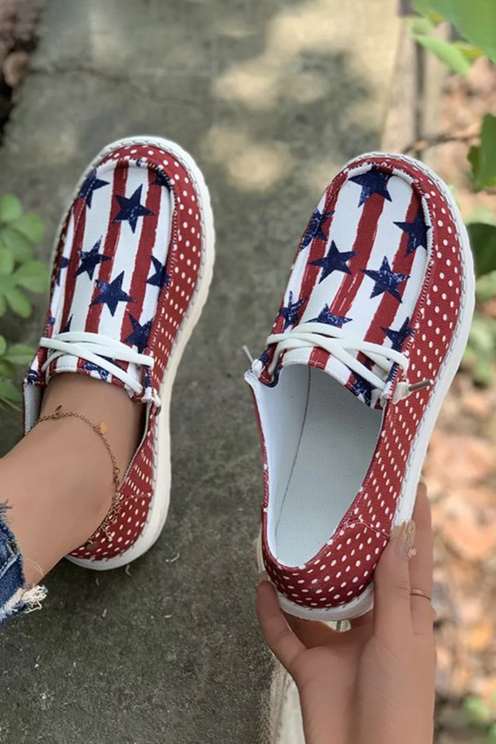 Women's American Flag Inspired Polka Dot Round Toe Shoes