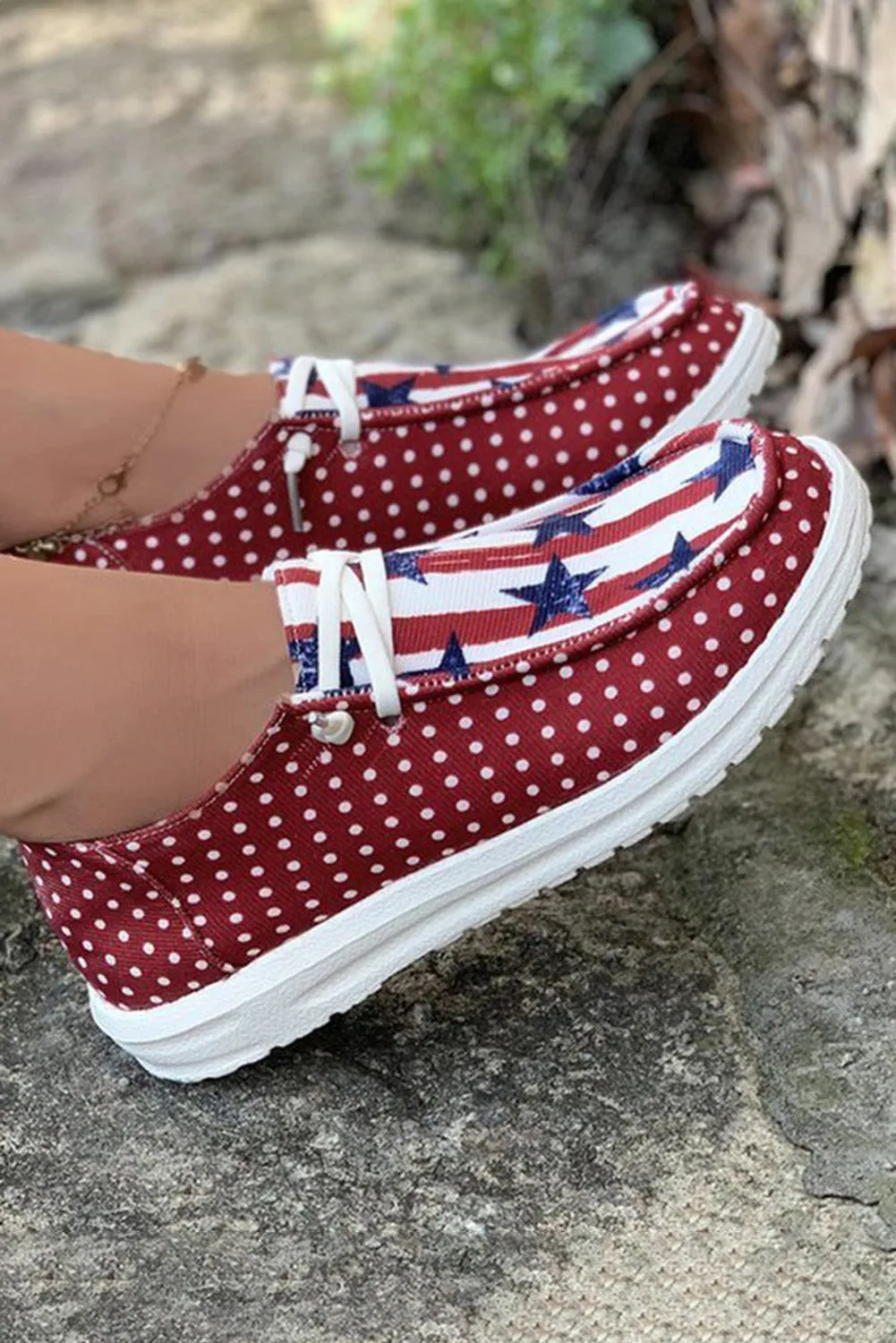 Women's American Flag Inspired Polka Dot Round Toe Shoes