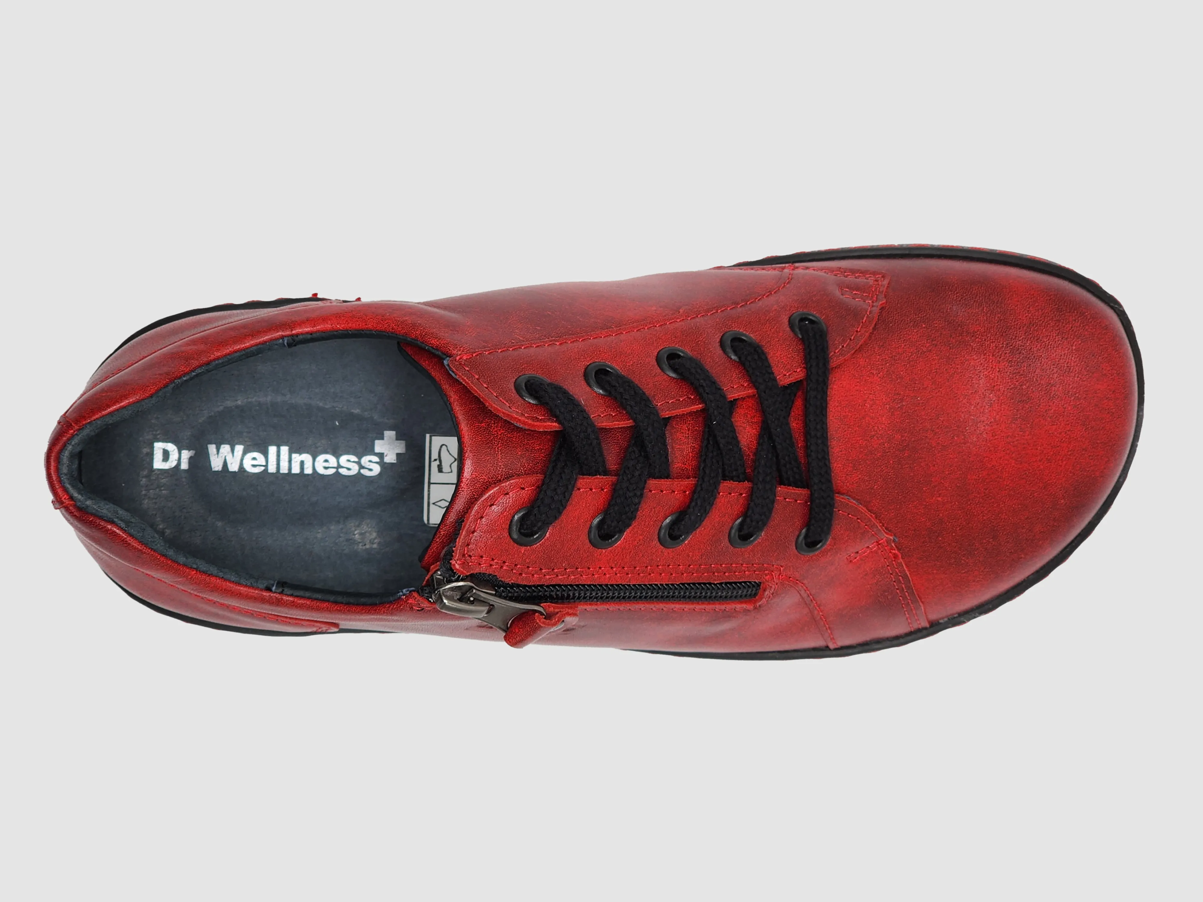 Women's Dr Wellness Zip-Up Leather Shoes - Red/Black